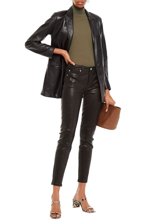 Black Cropped Leather Skinny Pants FOR ALL MANKIND THE OUTNET