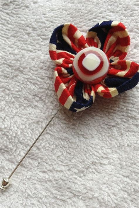 Red White And Blue Fabric Flower Lapel Pin Handmade Etsy Flower