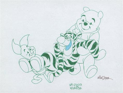 Winnie The Pooh Disney Green Ink Concept Art Pooh Tigger KA 2203 By