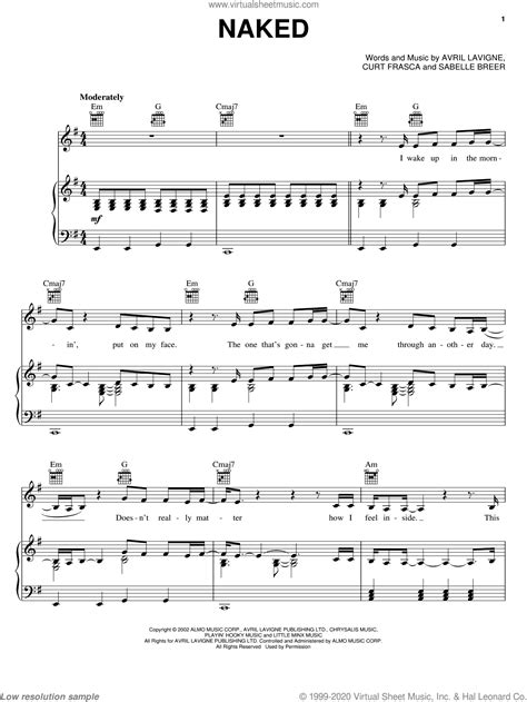 Lavigne Naked Sheet Music For Voice Piano Or Guitar Pdf