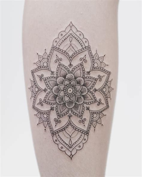 Delicate Mandala On Her Calf If You Dig Fine Lines And Dot Shading You