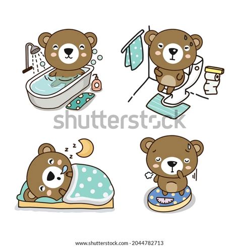 Set Cute Bear Cartoon Character Posing Stock Vector Royalty Free