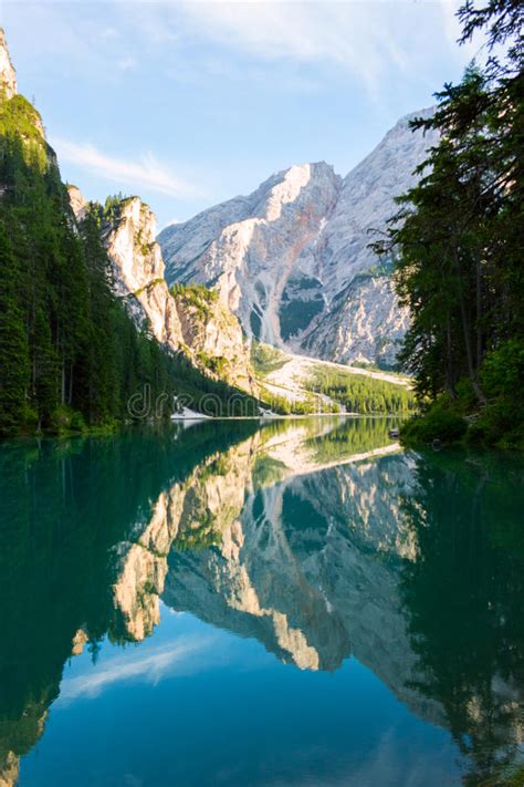 Lake Of Braies On The Dolomites Italy Stock Photo Image Of Alps