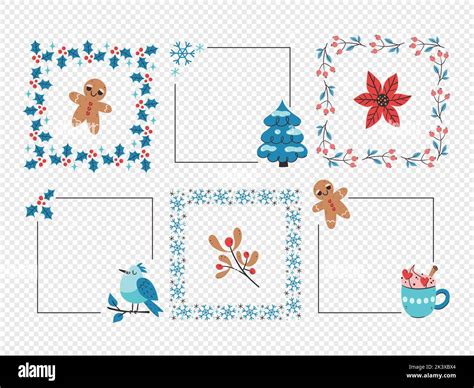 Winter Decorative Frames Collection Of Six Cute Frames Isolated On