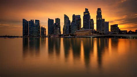 Wallpaper Sunset City Cityscape Night Singapore Reflection