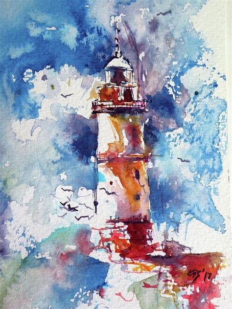Lighthouse Painting Lighthouse At Storm Cud By Kovacs Anna Brigitta