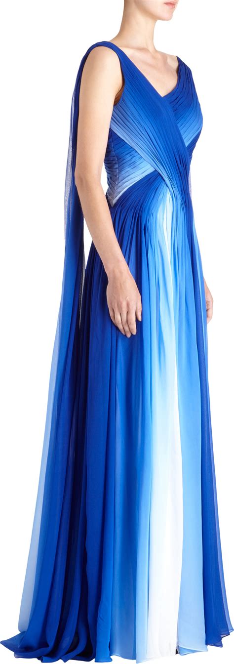 Monique Lhuillier Ombré Asymmetric Strap Gown In Blue Lyst Ombre