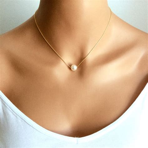 Floating Pearl Necklace Bridal Jewelry In Gold Chain With 10MM Etsy