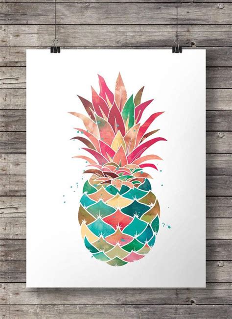 Watercolor Pineapple Print Tropical Fruit Print Pineapple Etsy
