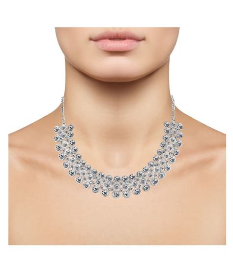 Vk Jewels Rhodium Plated Alloy Cz American Diamond Necklace Set For Women Vknks R Buy Vk