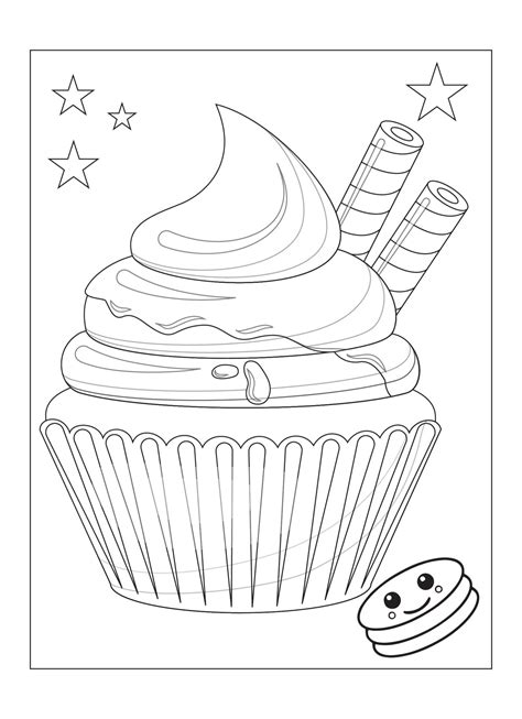 lindo desenho de cupcake kawaii para colorir para crianças 14399624