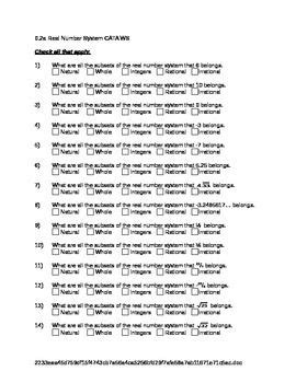 This properties worksheet is great for testing students on identifying the different properties of mathematics, such as the associative property, commutative property, distributive property, identity property, additive inverse property, multiplicative inverse property, addition property of zero. Real Number System Worksheet | Real number system, Real ...