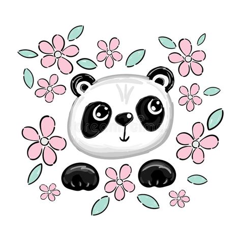 Cute Panda Bear Vector Design Animal Print With Flowers Pattern For T