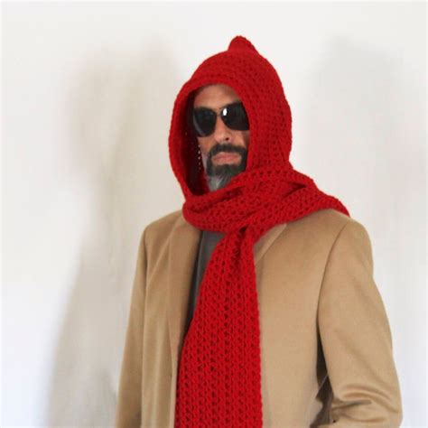 Mens Long Hooded Scarf Red Hooded Scarf Open Ends Hooded Etsy