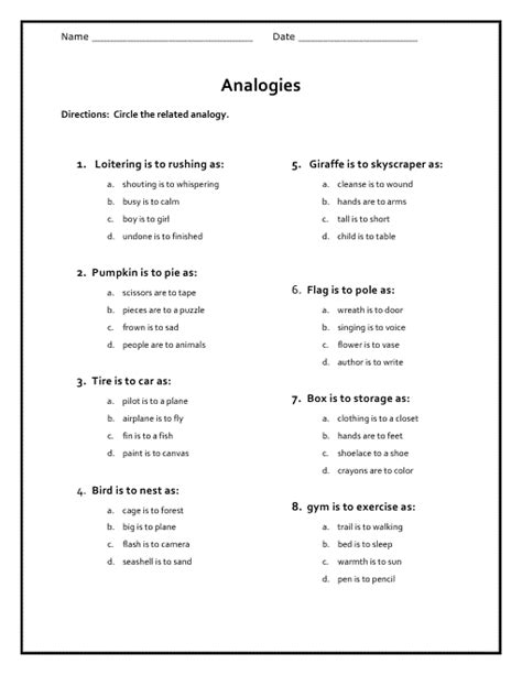 Give your child time to answer questions. Free Analogy Worksheets | Analogy, Middle school, Word ...