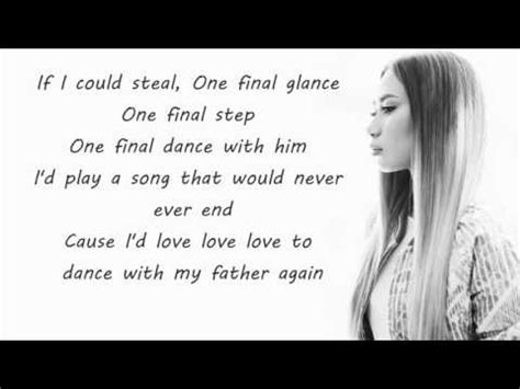 Back when i was a child before life removed all the innocence my father would lift me high and dance with my mother and me and then spin me around til' i fell asleep then up the stairs he would carry me and i knew for sure i was. Jessica Sanchez : Dance With My Father - Lyrics - YouTube
