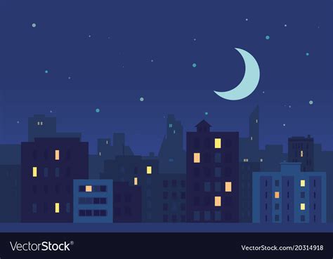 City Night Buildings With Moon Royalty Free Vector Image