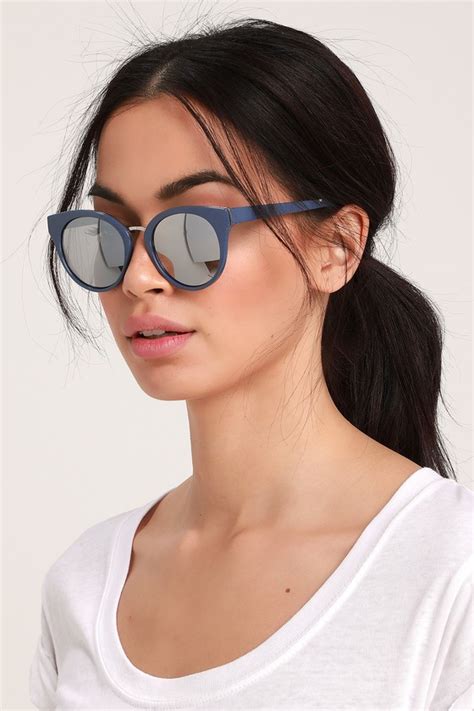 Cool Blue Sunglasses Mirrored Sunglasses Round Sunglasses Lulus