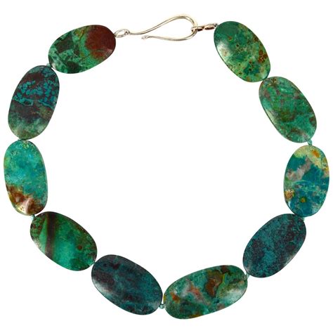 Decadent Jewels Natural Large Chrysocolla Silver Necklace For Sale at
