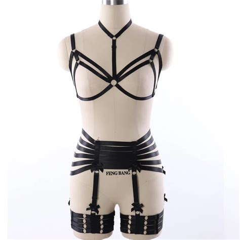 jlx harness body harness bdsm bondage black elastic garter belt set adjust strap lingerie
