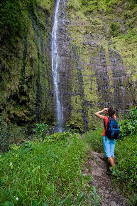 Woman Waterfall Hawaii Active Hiker Woman Looking At Waimo Flickr