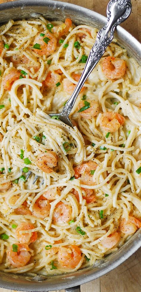 Garlic Shrimp Alfredo Pasta A Simple Minute Dinner Shrimp Is Cooked In Butter And Lots Of