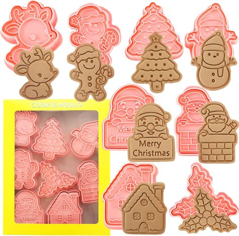 Crethinkaty Christmas Cookie Cutter 8 Pcs Plastic Christmas Cookie