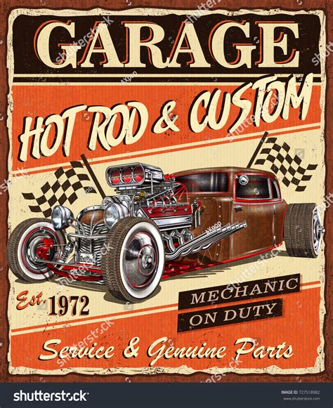 Vintage Hot Rod Garage Poster Stock Vector Royalty Free 727518982