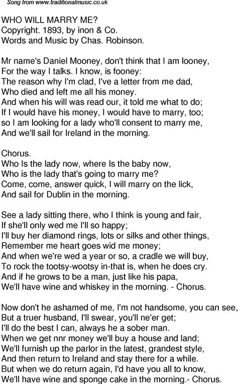For instance, the way you dress and address elders as this is a prerequisite to. Old Time Song Lyrics for 57 Who Will Marry Me
