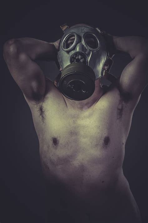 Toxic Concept Of Risk Of Contamination Naked Man With Gas Mask Stock Photo Image Of Ebola