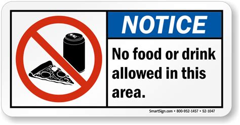 Notice No Food Or Drink Allowed In This Area Sign Sku S2 1047