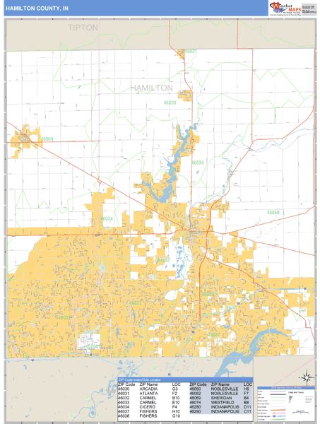 Hamilton County Indiana Zip Code Wall Map