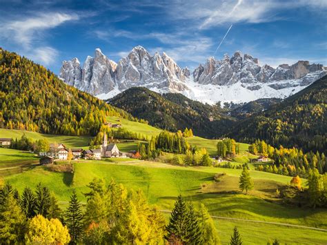 Wallpaper Alps Italy Village Mountains Trees Valley Clouds