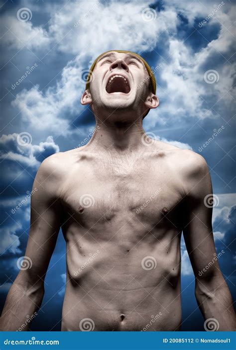 Despaired Screaming Man Against Dramatic Sky Stock Photo Image Of