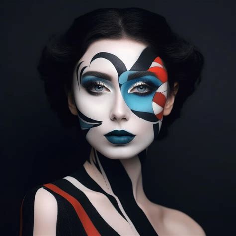 Premium Ai Image A Woman With Makeup And A Black And White Paint On Her Face