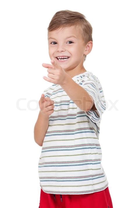 Portrait Of Emotionally Kid Funny Little Boy Isolated On White