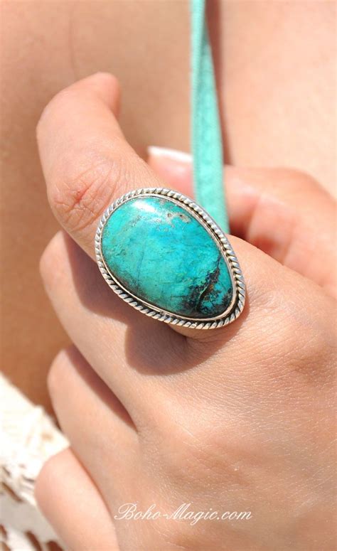 Turquoise Ring For Women Sterling Silver Turquoise Jewelry Boho Chunky