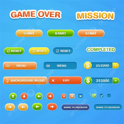 Gaming Gui Buttons Png Transparent Cartoon Games Ui Buttons Set