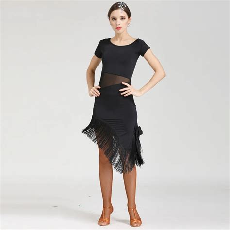 Black Latin Dance Clothes Sexy Short Sleeves Latin Dance Dress Women Summer Clothes Latin Stage