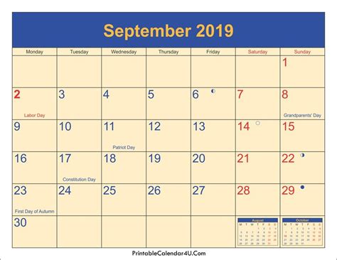 International day for the preservation of the ozone layer. September 2019 Calendar in PDF Word Excel Printable ...