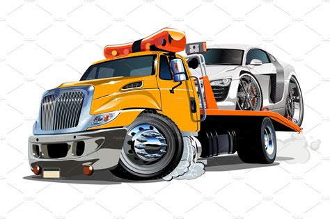 cartoon tow truck isolated  white custom designed illustrations