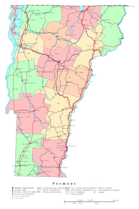 Large Detailed Administrative Map Of Vermont State With