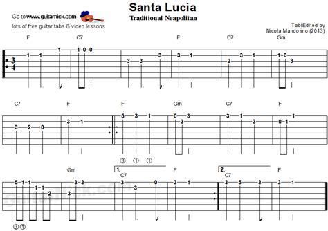 Santa Lucia Easy Guitar Tablature Easy Guitar Basic Guitar Lessons