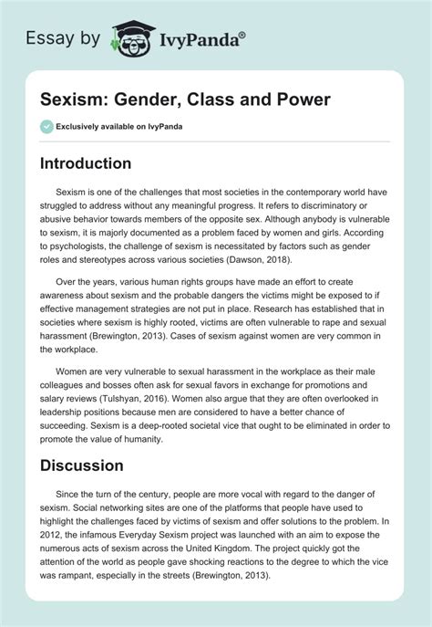 Sexism Gender Class And Power 1435 Words Essay Example