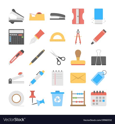 Office And Stationery Flat Icons Set Royalty Free Vector