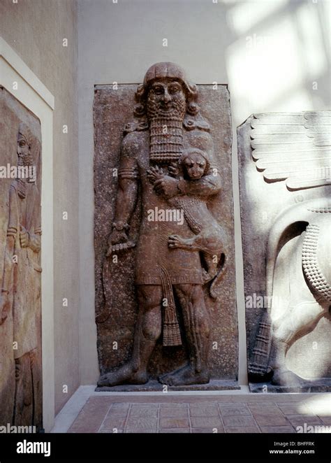Assyrian Sculpture Of Gilgamesh Holding A Lion Khorsabad C8th Century