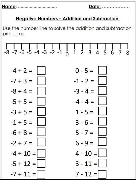Free Negative Numbers Negative Numbers Worksheet Negative Numbers