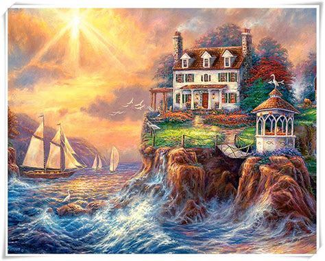 5d Diy Diamond Painting Full Square Sea House Landscape Home Decoration
