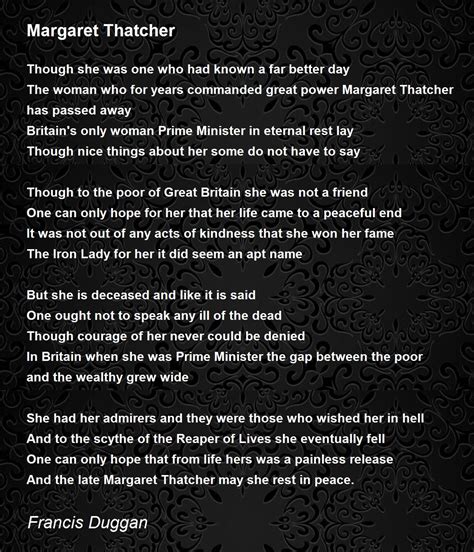 Margaret Thatcher Margaret Thatcher Poem By Francis Duggan