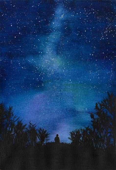 Original Starry Sky Watercolour Painting A3 Sky Art Painting Galaxy